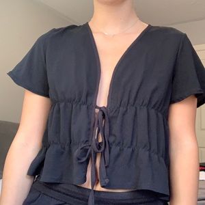 Tie Front Peplum Woven Top by Boohoo